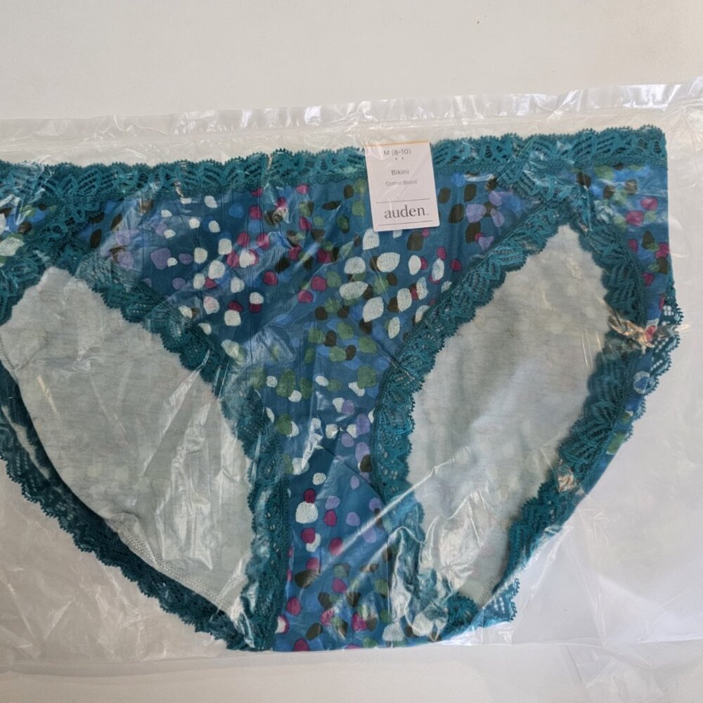 2 Pack! Auden Women's Lace Trim Cotton Bikini Underwear Size M (8-10) Green